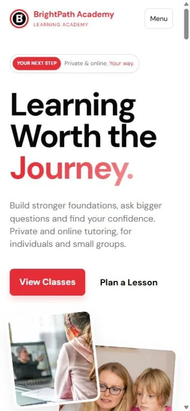 BrightPath Academy website on a phone